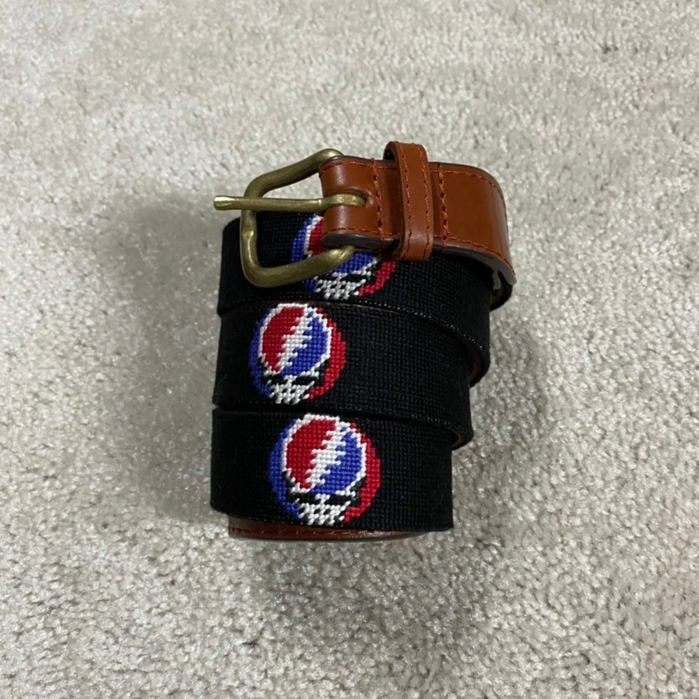 Smathers & Branson Grateful Dead Belt Mens 42 Needlepoint Steal Your Face Black